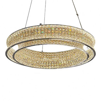 Żyrandol LED z pilotem, LLC160/500CH, kryształ i metal, 54W, 1 okrąg, możliwość przyciemniania, regulowana wysokość, światło zimne/ciepłe/neutralne, luksusowe oświetlenie Żyrandole LED z pilotem Domyślny tytuł Alessandro Design