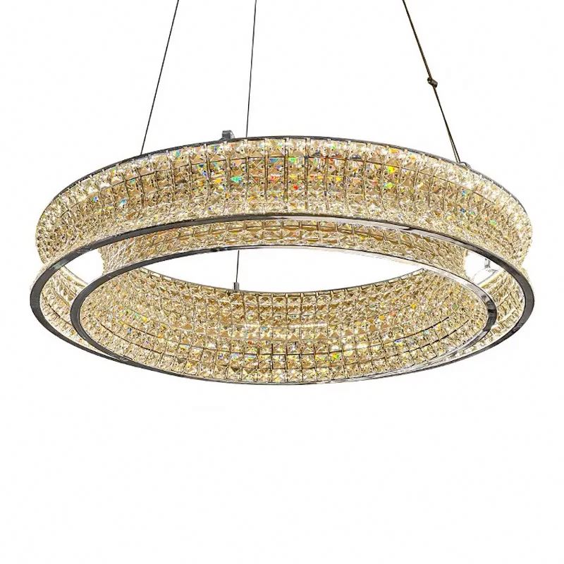 Żyrandol LED z pilotem, LLC160/500CH, kryształ i metal, 54W, 1 okrąg, możliwość przyciemniania, regulowana wysokość, światło zimne/ciepłe/neutralne, luksusowe oświetlenie Żyrandole LED z pilotem Domyślny tytuł Alessandro Design