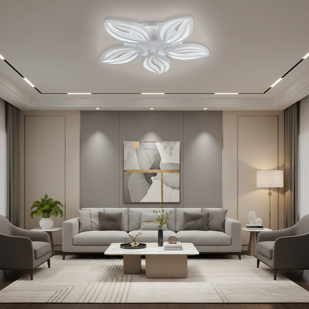 Żyrandol LED z pilotem ORCHID 66W, 5 płatków, światło zimne/ciepłe/neutralne, możliwość przyciemniania, biały żyrandol LED z pilotem Domyślny tytuł Alessandro Design