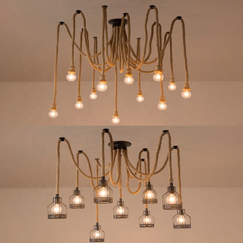 Żyrandol w stylu vintage LV121/10BK, 10xE27, rustykalny, sznurek i metal, 2x100cm, czarna podpora Żyrandole w stylu vintage Domyślny tytuł Alessandro Design