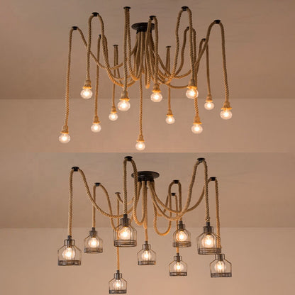 Żyrandol w stylu vintage LV121/10BK, 10xE27, rustykalny, sznurek i metal, 2x100cm, czarna podpora Żyrandole w stylu vintage Domyślny tytuł Alessandro Design