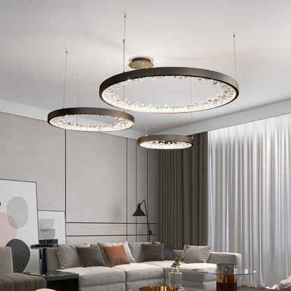 Zawieszany żyrandol LED z pilotem, kryształy K9, 80 W, 3 koła, światło zimne/ciepłe/neutralne, możliwość przyciemniania, czarny, regulacja wysokości Nowoczesne żyrandole Domyślny tytuł Alessandro Design