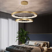 Zawieszany żyrandol LED z pilotem, kryształy K9, 73 W, 2 koła, 60 cm, światło zimne/ciepłe/neutralne, możliwość przyciemniania, złoty, żyrandole LED z regulacją wysokości z pilotem Domyślny tytuł Alessandro Design