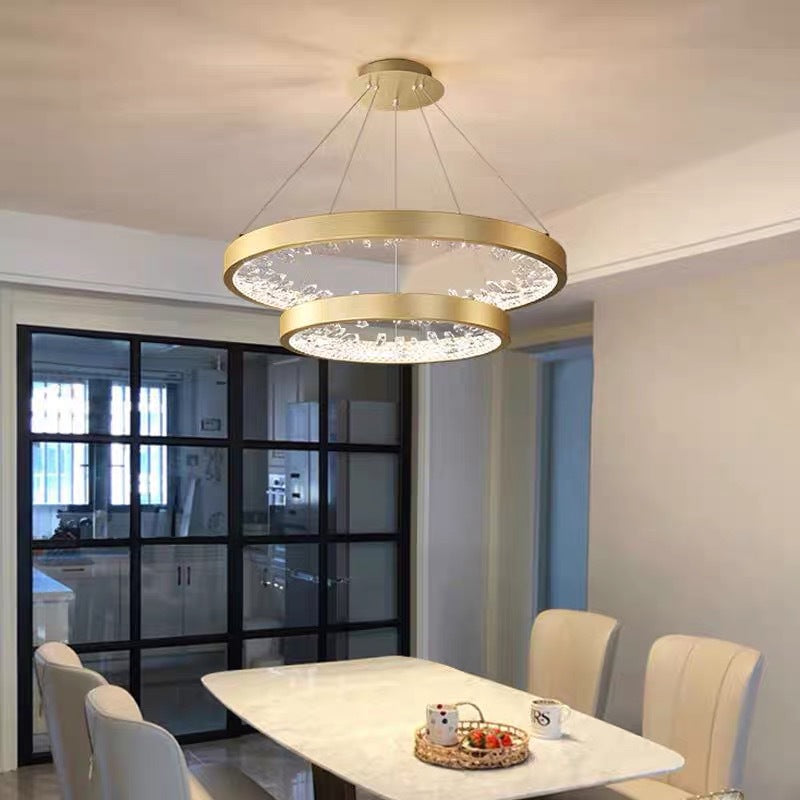 Zawieszany żyrandol LED z pilotem, kryształy K9, 73 W, 2 koła, 60 cm, światło zimne/ciepłe/neutralne, możliwość przyciemniania, złoty, żyrandole LED z regulacją wysokości z pilotem Domyślny tytuł Alessandro Design