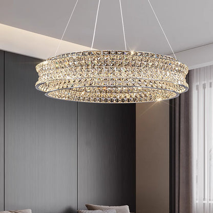 Żyrandol LED z pilotem, LLC160/500CH, kryształ i metal, 54W, 1 okrąg, możliwość przyciemniania, regulowana wysokość, światło zimne/ciepłe/neutralne, luksusowe oświetlenie Żyrandole LED z pilotem Domyślny tytuł Alessandro Design
