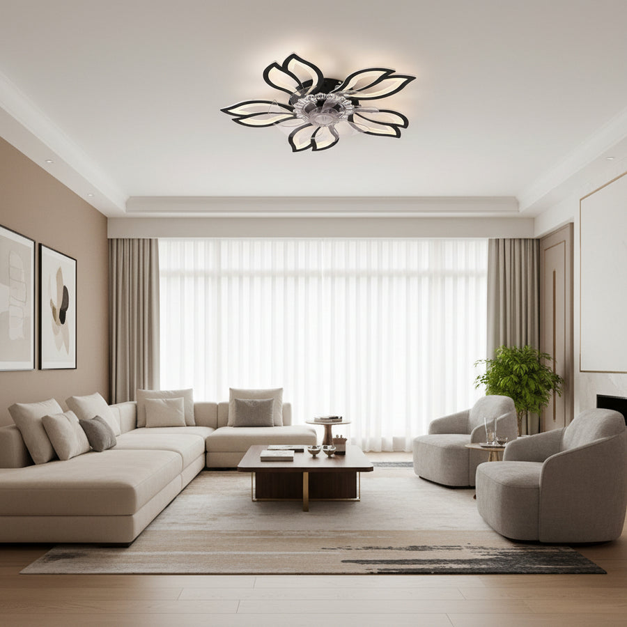 Żyrandol LED ANEMO Fan z pilotem, 30W, G61cm, światło zimne/neutralne/ciepłe, metal i plastik, czarny