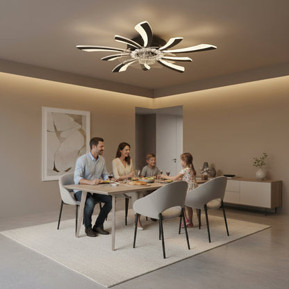 Żyrandol LED z wentylatorem VIRTULA z pilotem, 29 W, śr. 77 cm, światło zimne/neutralne/ciepłe, metal i plastik, czarny