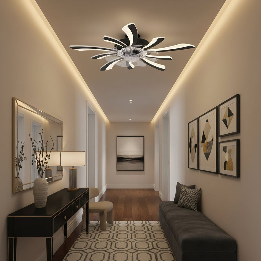 Żyrandol LED z wentylatorem VIRTULA z pilotem, 29 W, śr. 77 cm, światło zimne/neutralne/ciepłe, metal i plastik, czarny