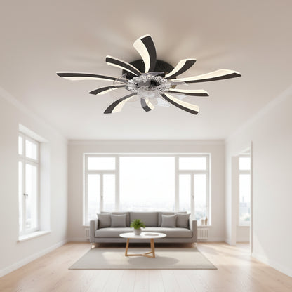 Żyrandol LED z wentylatorem VIRTULA z pilotem, 29 W, śr. 77 cm, światło zimne/neutralne/ciepłe, metal i plastik, czarny