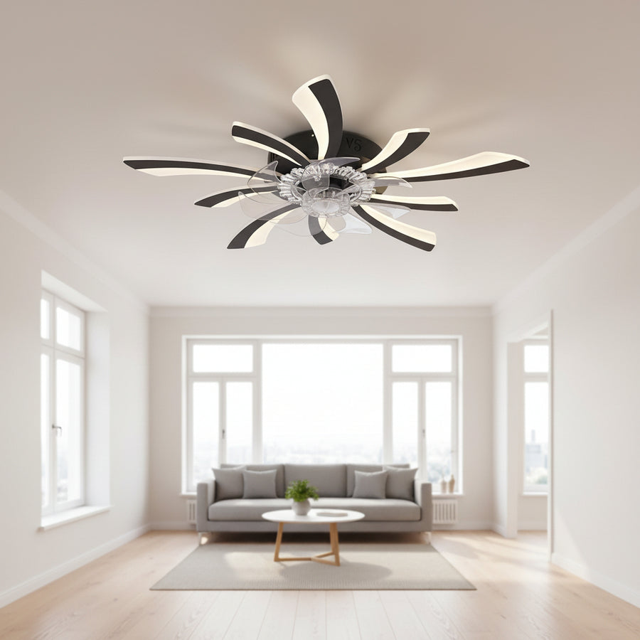 Żyrandol LED z wentylatorem VIRTULA z pilotem, 29 W, śr. 77 cm, światło zimne/neutralne/ciepłe, metal i plastik, czarny