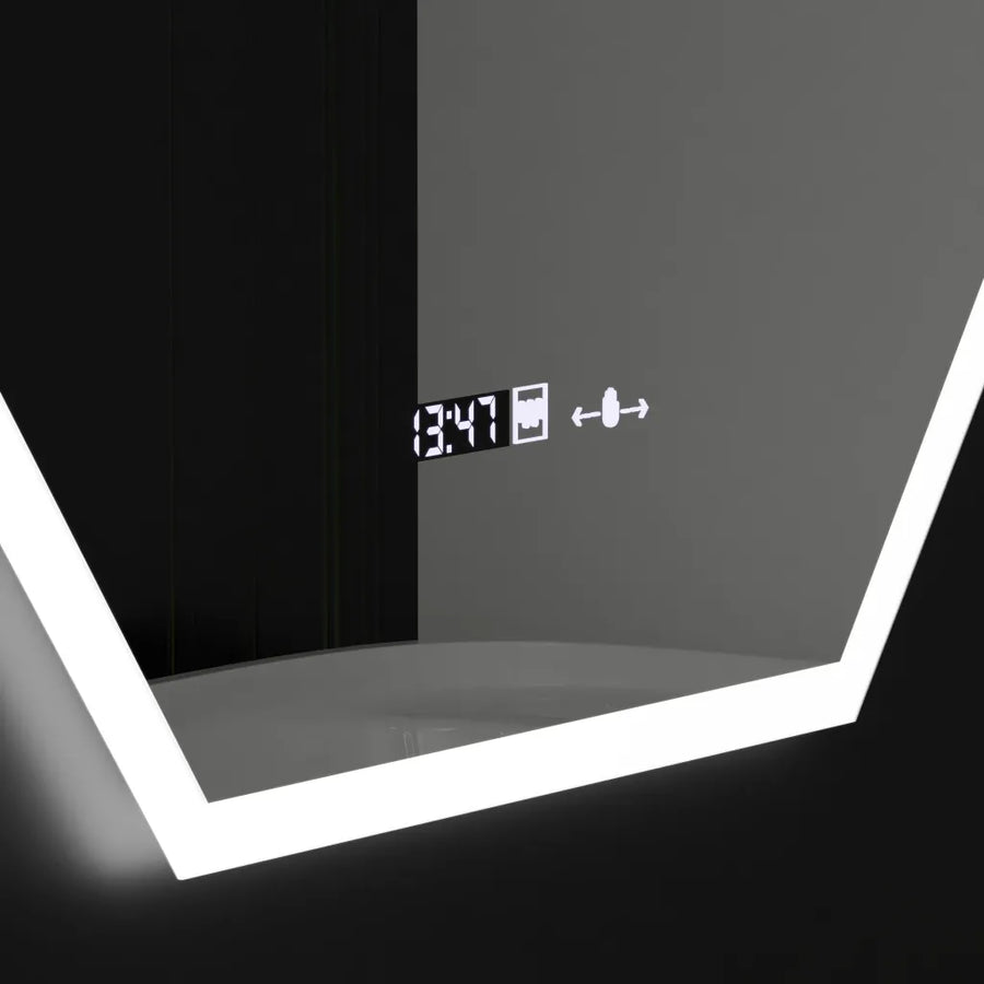 Wielokątne lustro LED, 60X80cm, czujnik światła Hexaluce Marcello MotionGlow, system usuwania zamglenia, zegar i termometr, lusterka Dimabila Marcello Domyślny tytuł Alessandro Design