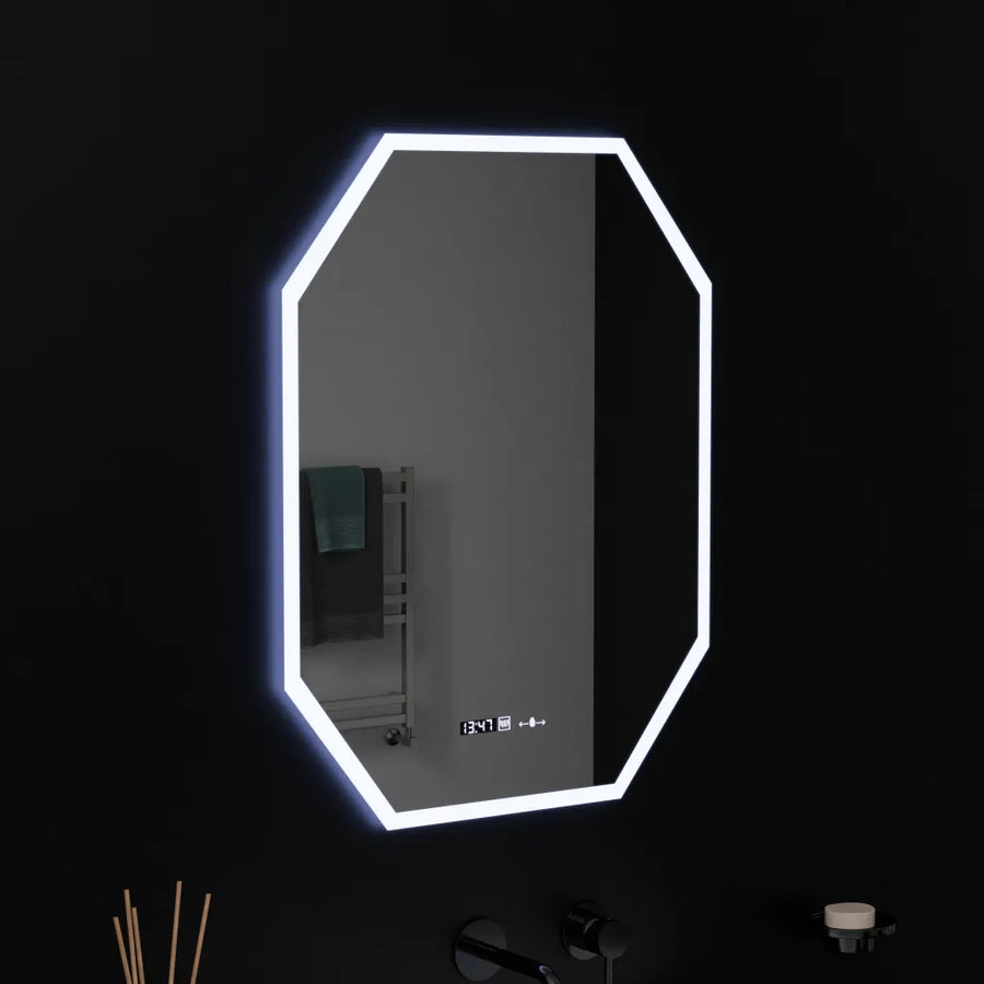 Wielokątne lustro LED, 60X80cm, czujnik światła Hexaluce Marcello MotionGlow, system usuwania zamglenia, zegar i termometr, lusterka Dimabila Marcello Domyślny tytuł Alessandro Design