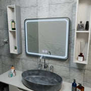 Prostokątne lustro LED 90x75cm EDGE Touch Demister System, lustra z czarną ramką Korman E Domyślny tytuł Alessandro Design