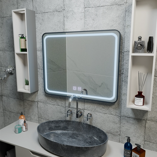 Lustro prostokątne LED 80x60cm - System odmgławiania EDGE Touch, Czarna rama