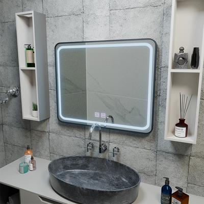 Lustro prostokątne LED 80x60cm - System odmgławiania EDGE Touch, Czarna rama