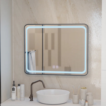 Prostokątne lustro LED 90x75cm EDGE Touch Demister System, lustra z czarną ramką Korman E Domyślny tytuł Alessandro Design