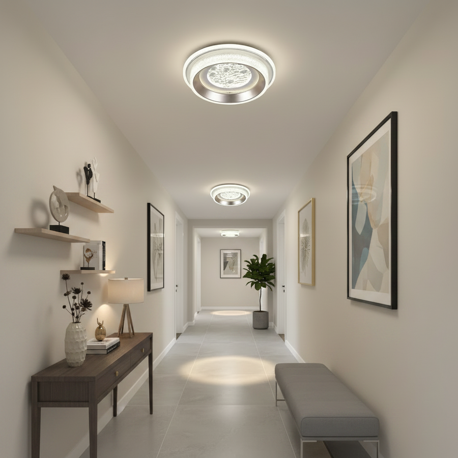 Żyrandol LED KALESO Petito, 37 W, średnica 24,5 cm, światło ciepłe/neutralne/zimne, biały, metal i kryształ