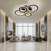 Żyrandol LED z pilotem i kryształem NOVA ROTONDA RGB 82W, 4 koła, światło zimne/ciepłe/neutralne, możliwość przyciemniania, czarne Żyrandole LED z pilotem Domyślny tytuł Alessandro Design