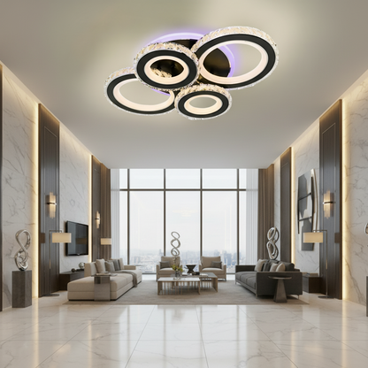 Żyrandol LED z pilotem i kryształem NOVA ROTONDA RGB 82W, 4 koła, światło zimne/ciepłe/neutralne, możliwość przyciemniania, czarne Żyrandole LED z pilotem Domyślny tytuł Alessandro Design