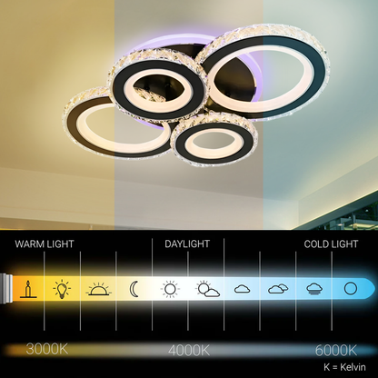 Żyrandol LED z pilotem i kryształem NOVA ROTONDA RGB 82W, 4 koła, światło zimne/ciepłe/neutralne, możliwość przyciemniania, czarne Żyrandole LED z pilotem Domyślny tytuł Alessandro Design