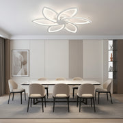 Lustra LED cu telecomanda si cristal FLORA 82W, 6 Petale, lumina Rece/Calda/Neutra, Dimabila, Alb