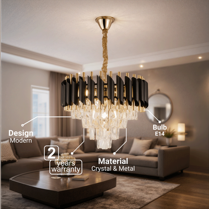 Żyrandol kryształowy VERSAILLES Nobile 5xE14, średnica 40cm, błyszczące złote i czarne żyrandole kryształowe Domyślny tytuł Alessandro Design