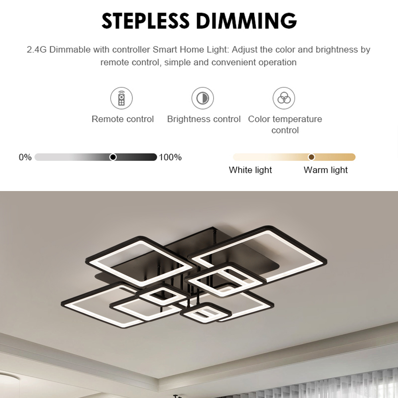 Żyrandol LED z pilotem ELLA 186W, 8 kwadratów, światło zimne/ciepłe/neutralne, możliwość przyciemniania, czarne Żyrandole LED z pilotem Domyślny tytuł Alessandro Design