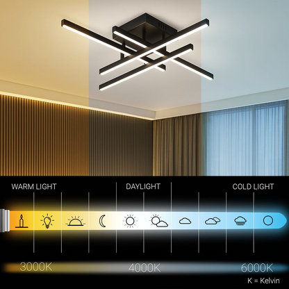 Żyrandol LED z pilotem LINEX, 52W, 4 elementy, liniowy, światło zimne/ciepłe/neutralne, możliwość przyciemniania, czarne Żyrandole LED z pilotem Domyślny tytuł Alessandro Design