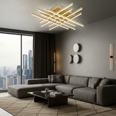 Żyrandol LED z Pilotem LINEX, 108W, Światło 3000K/4000K/6000K, Możliwość Przyciemniania, Złoty