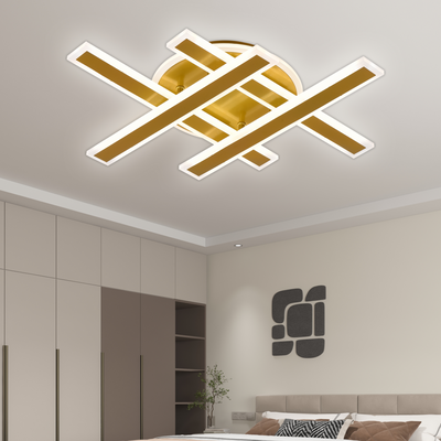 Żyrandol LED z pilotem LT755/4GD, 85W, 46*5,5*7,5, IP20, światło zimne/ciepłe/neutralne, możliwość przyciemniania, złoto, żelazo, pleksiglas