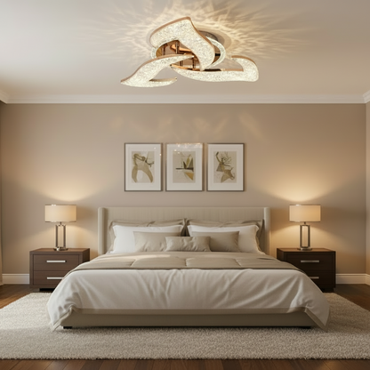 Żyrandol LED HALESA Elegance z pilotem i kryształem, 44W, 3 źródła, światło zimne/ciepłe/neutralne, możliwość przyciemniania, złoty
