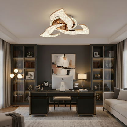 Żyrandol LED HALESA Elegance z pilotem i kryształem, 44W, 3 źródła, światło zimne/ciepłe/neutralne, możliwość przyciemniania, złoty