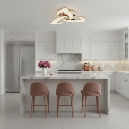 Żyrandol LED HALESA Elegance z pilotem i kryształem, 44W, 3 źródła, światło zimne/ciepłe/neutralne, możliwość przyciemniania, złoty