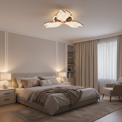 Żyrandol LED z pilotem, 51W, światło 3000K/4000K/6000K, możliwość przyciemniania, złoty, metal i akryl