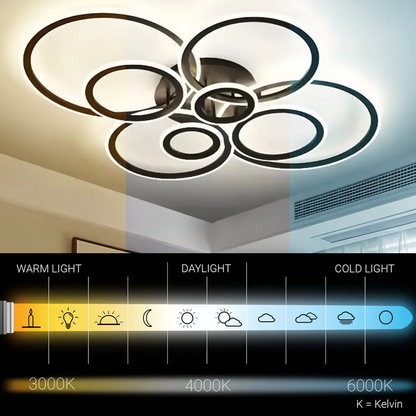 Żyrandol LED z pilotem BETTY 127W, 8 kółek, światło zimne/ciepłe/neutralne, możliwość przyciemniania, czarne żyrandole LED z pilotem Domyślny tytuł Alessandro Design
