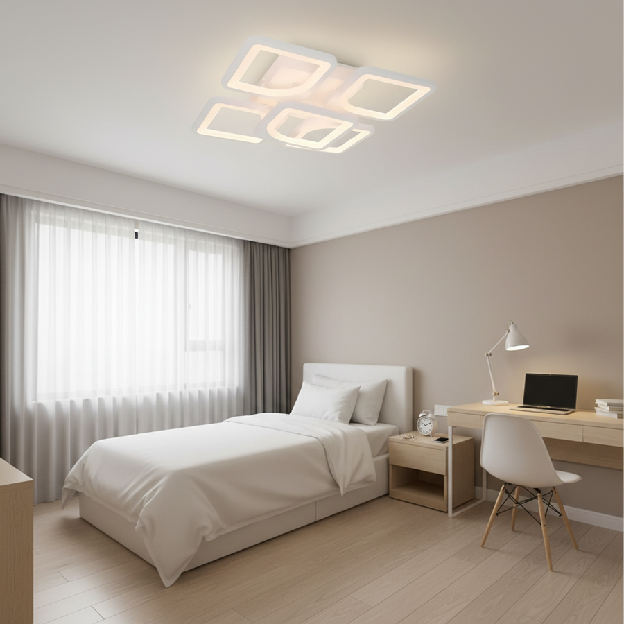 Żyrandol LED z pilotem ZOE 70W, 5 kwadratów, światło zimne/ciepłe/neutralne, możliwość przyciemniania, biały Żyrandol LED z pilotem Domyślny tytuł Alessandro Design
