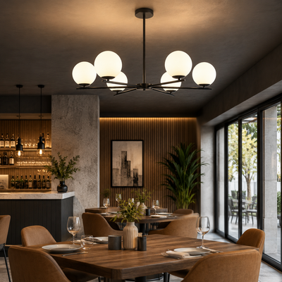 Żyrandol klasyczny NUUK, 90x57cm, 6xE27, metal i plastik, czarny