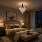 Lustra LED Cristal cu telecomanda RIGO Eleganza Diametru 48cm, Crom Lucios, Inaltime Reglabila, Metal si Cristal