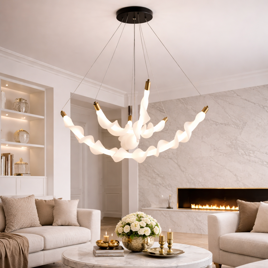 Podwieszany akrylowy żyrandol LED UNDA Crown, 28W, ciepłe/neutralne/zimne światło 3000/4000/6000K, biały, regulowana wysokość, nowoczesne żyrandole metalowe i akrylowe Domyślny tytuł Alessandro Design