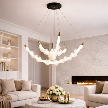 Podwieszany akrylowy żyrandol LED UNDA Crown, 28W, ciepłe/neutralne/zimne światło 3000/4000/6000K, biały, regulowana wysokość, nowoczesne żyrandole metalowe i akrylowe Domyślny tytuł Alessandro Design