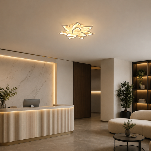 Żyrandol LED z pilotem LOTUS 91W, 9 płatków, światło zimne/ciepłe/neutralne, możliwość przyciemniania, biały
