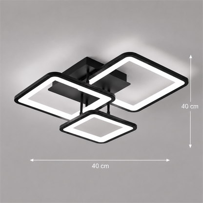 Żyrandol LED z pilotem ZOE 46W, 3 kwadraty, światło zimne/ciepłe/neutralne, możliwość ściemniania, czarny