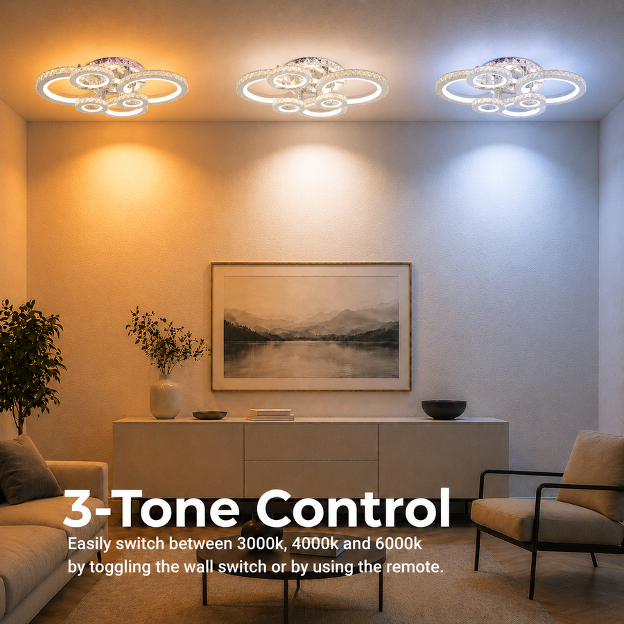 Żyrandol LED z pilotem i kryształem NOVA ROTONDA RGB 144W, 6 kółek, światło zimne/ciepłe/neutralne, możliwość przyciemniania, błyszczące chromowane żyrandole i kryształy LED Domyślny tytuł Alessandro Design