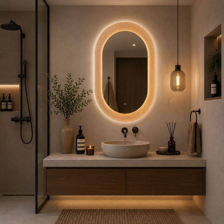 Lustro Giga LED, 80x60cm, srebrne, dotykowe, światło 6000K