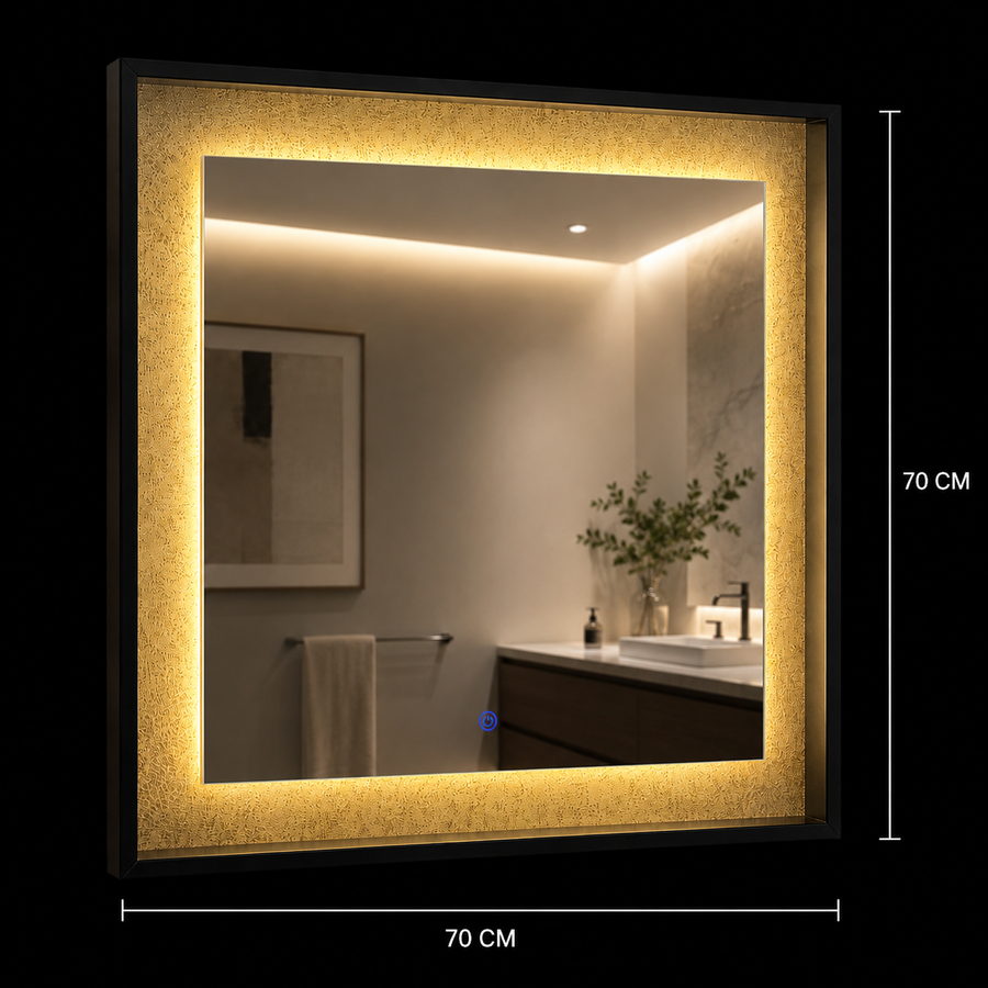 Lustro Giga LED, 80x60cm, srebrne, dotykowe, światło 6000K