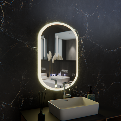 Owalne lustro LED, 50x80 cm, czujnik Lucia Marcello, system odmgławiania, zegar i termometr, lustra Dimabila Marcello Domyślny tytuł Alessandro Design