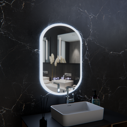 Owalne lustro LED, 50x80 cm, czujnik Lucia Marcello, system odmgławiania, zegar i termometr, lustra Dimabila Marcello Domyślny tytuł Alessandro Design