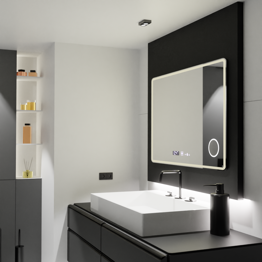 Prostokątne lustro LED 120x80 Aura Riflesso Puro MotionGlow Marcello, system odmgławiania, termometr i zegar, ściemniane lustra Marcello Domyślny tytuł Alessandro Design