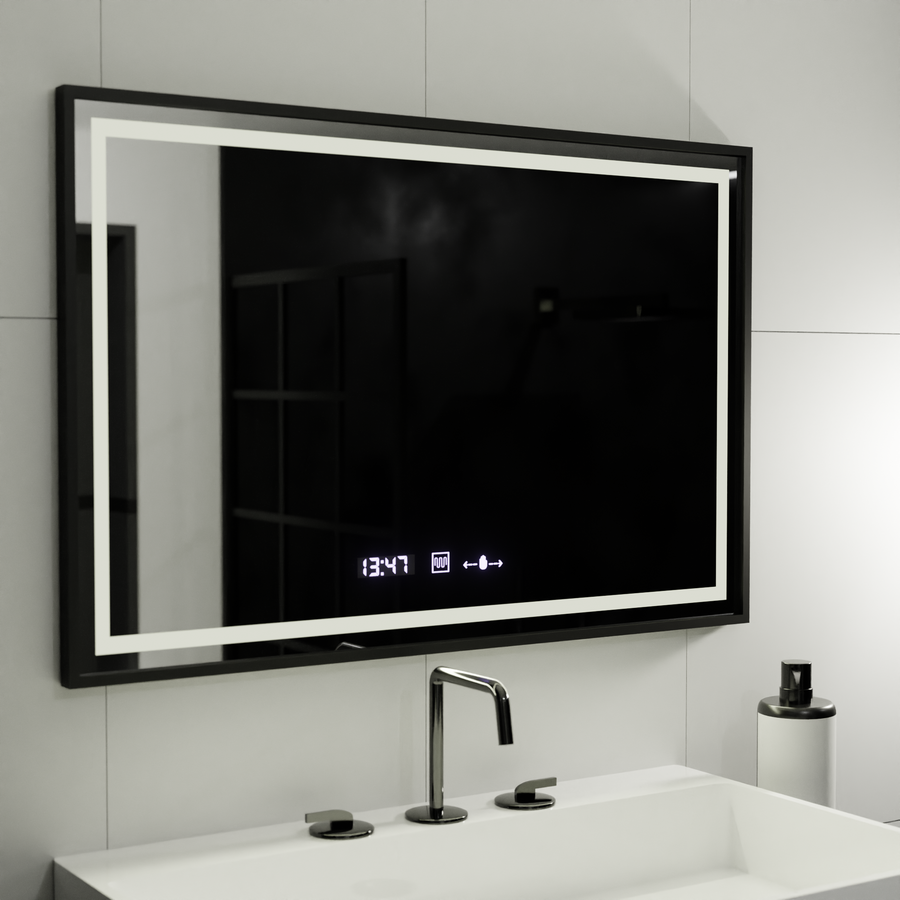 Prostokątne lustro LED, 100x80cm, Verite Majeste Noir MotionGlow Marcello, system odmgławiania, zegar i termometr, przyciemniane lustra Marcello Domyślny tytuł Alessandro Design