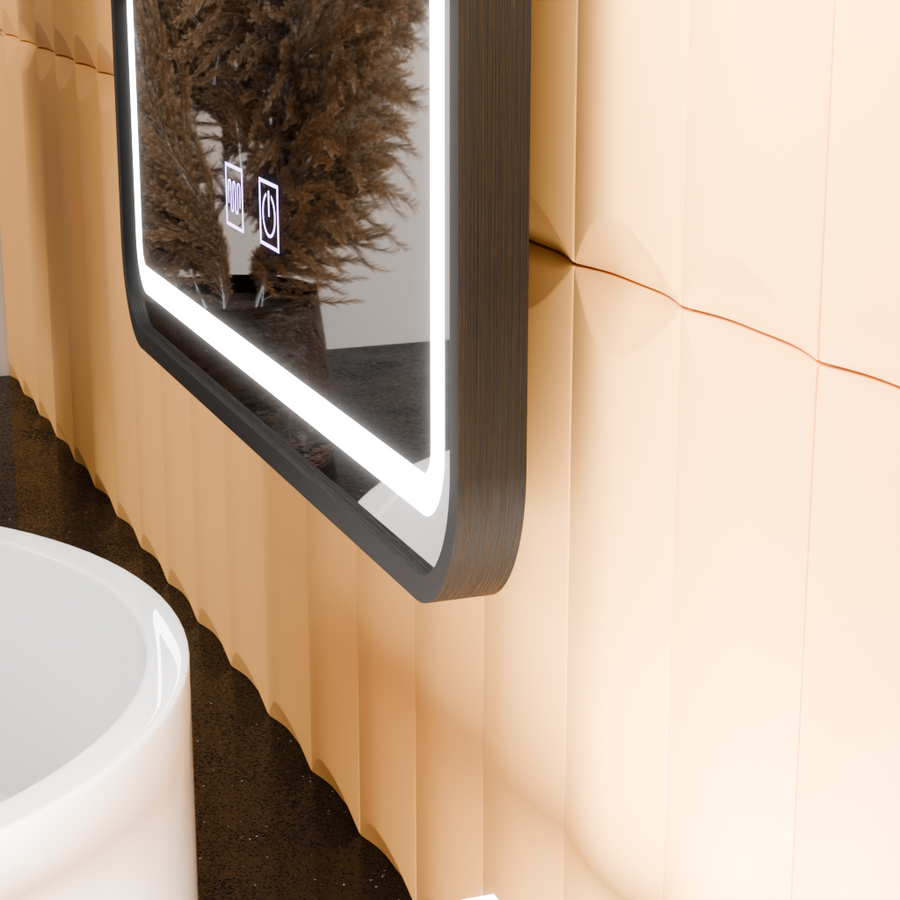 Prostokątne lustro LED, 50x70cm, dotyk EDGE, system odmgławiania, lustra z czarną ramą Korman E Domyślny tytuł Alessandro Design